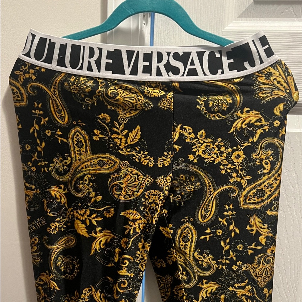Versace Jeans Collection Black and Gold Patterned Leggings